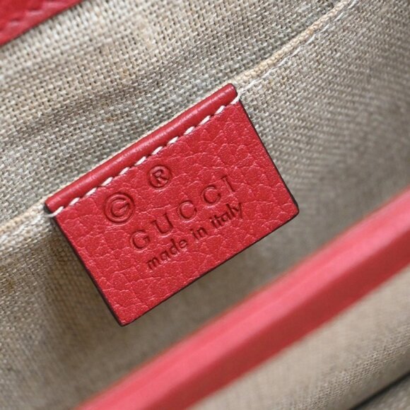 GUCCI Logo Interlocking G Chain Mini Shoulder Bag Leather Red GHW Italy - Picture 12 of 16